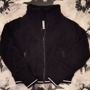 Athleta Black Sherpa Sporty Athleisure Jacket